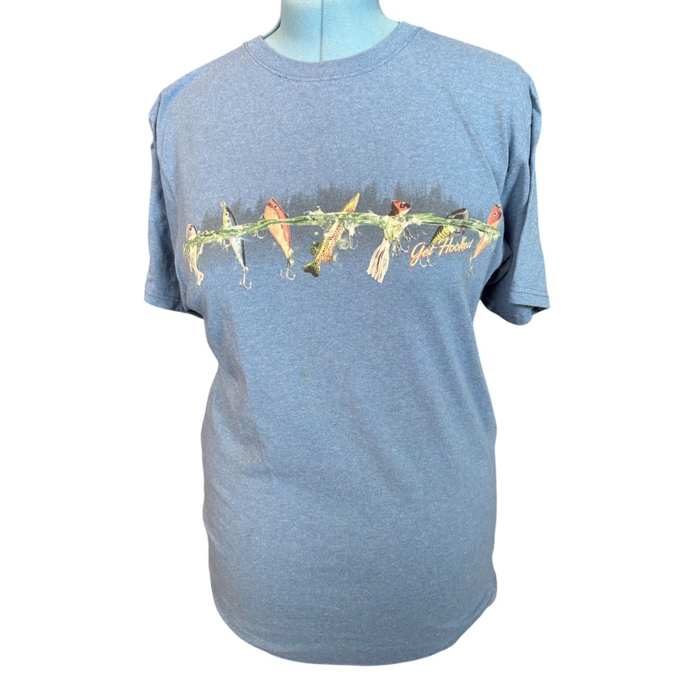 Newport Blue Mens Get Hooked Fishing Lure Graphic‎ T-Shirt Blue Size Medium